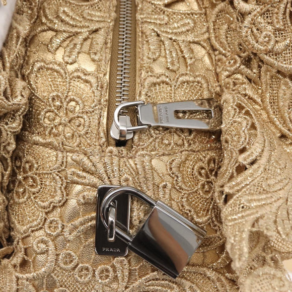 PRADA Race Hand Bag Leather Gold Auth 156645SAM