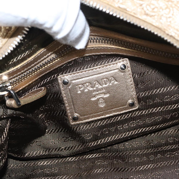 PRADA Race Hand Bag Leather Gold Auth 156645SAM