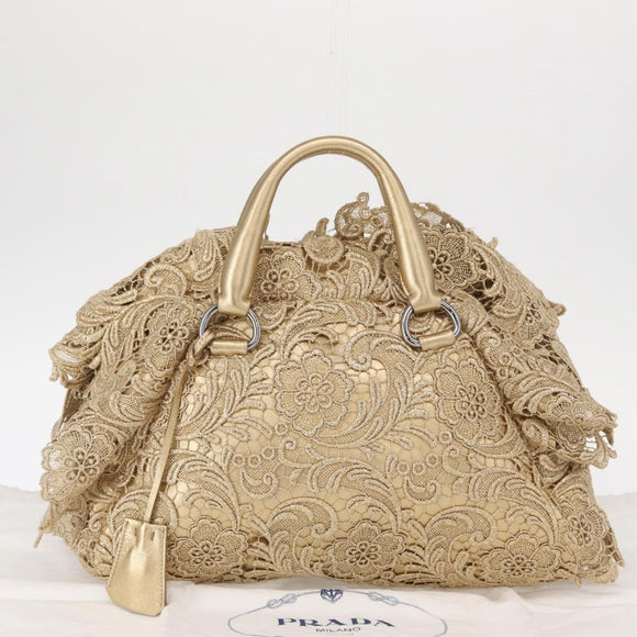 PRADA Race Hand Bag Leather Gold Auth 156645SAM