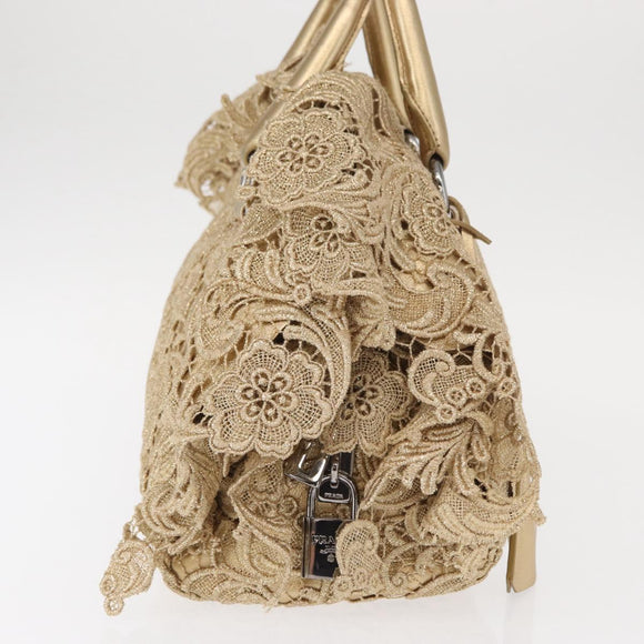 PRADA Race Hand Bag Leather Gold Auth 156645SAM