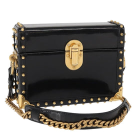 PRADA Chain Mini Trunk Shoulder Bag Enamel Black Gold Auth 156646V
