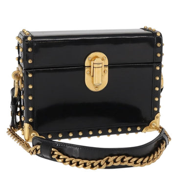 PRADA Chain Mini Trunk Shoulder Bag Enamel Black Gold Auth 156646V