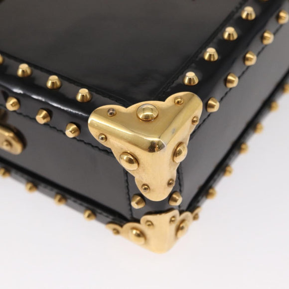 PRADA Chain Mini Trunk Shoulder Bag Enamel Black Gold Auth 156646V