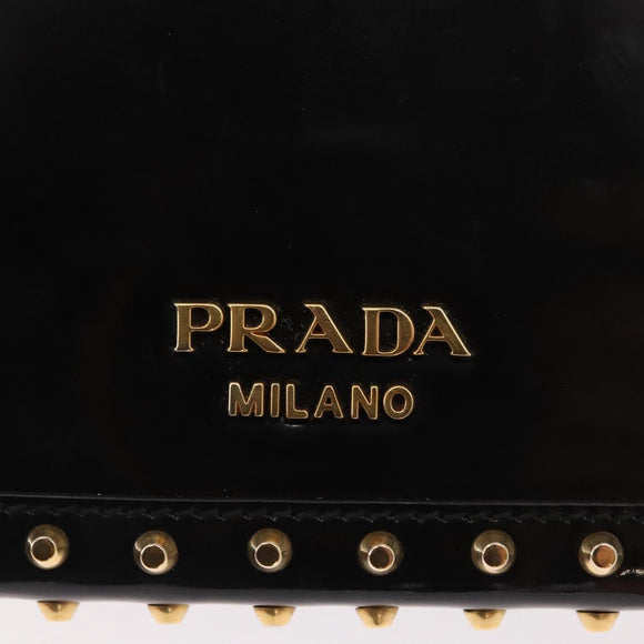 PRADA Chain Mini Trunk Shoulder Bag Enamel Black Gold Auth 156646V