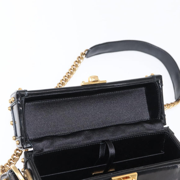 PRADA Chain Mini Trunk Shoulder Bag Enamel Black Gold Auth 156646V