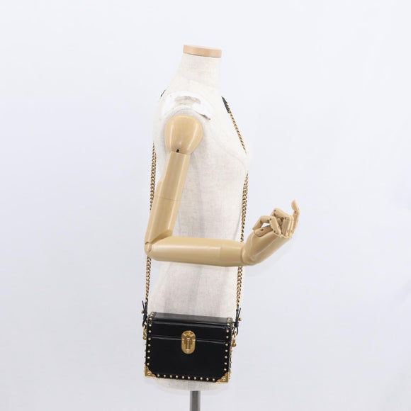 PRADA Chain Mini Trunk Shoulder Bag Enamel Black Gold Auth 156646V