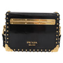 PRADA Chain Mini Trunk Shoulder Bag Enamel Black Gold Auth 156646V-2
