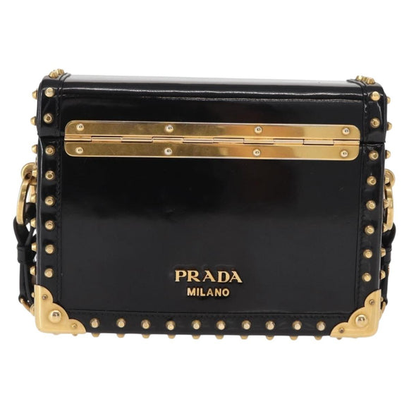 PRADA Chain Mini Trunk Shoulder Bag Enamel Black Gold Auth 156646V