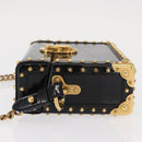 PRADA Chain Mini Trunk Shoulder Bag Enamel Black Gold Auth 156646V-4