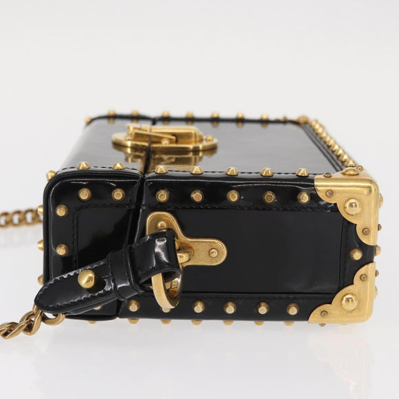 PRADA Chain Mini Trunk Shoulder Bag Enamel Black Gold Auth 156646V