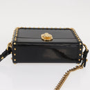 PRADA Chain Mini Trunk Shoulder Bag Enamel Black Gold Auth 156646V-6