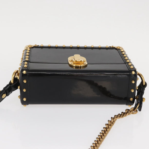 PRADA Chain Mini Trunk Shoulder Bag Enamel Black Gold Auth 156646V