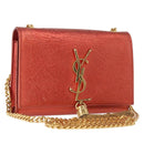 SAINT LAURENT Chain Kate Shoulder Bag Leather Red Gold Auth 156647M-1