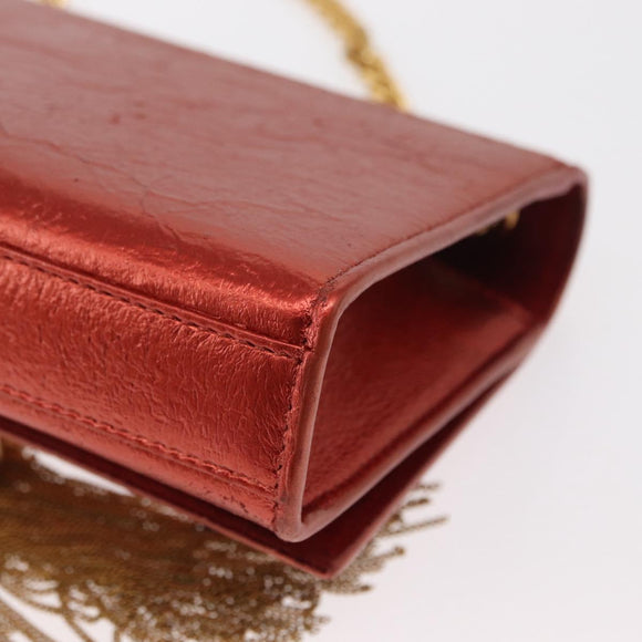 SAINT LAURENT Chain Kate Shoulder Bag Leather Red Gold Auth 156647M