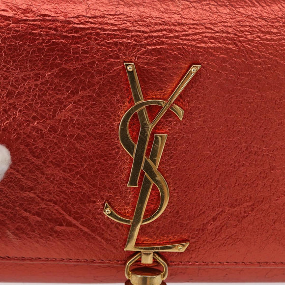 SAINT LAURENT Chain Kate Shoulder Bag Leather Red Gold Auth 156647M