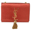 SAINT LAURENT Chain Kate Shoulder Bag Leather Red Gold Auth 156647M-2