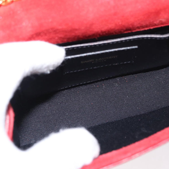 SAINT LAURENT Chain Kate Shoulder Bag Leather Red Gold Auth 156647M