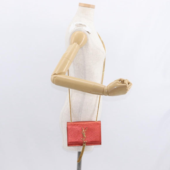 SAINT LAURENT Chain Kate Shoulder Bag Leather Red Gold Auth 156647M