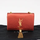 SAINT LAURENT Chain Kate Shoulder Bag Leather Red Gold Auth 156647M-27