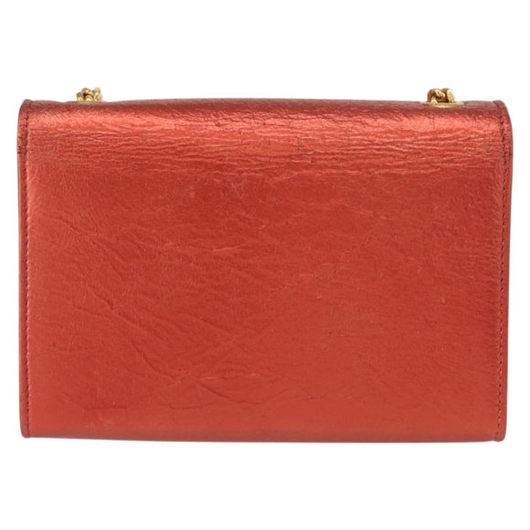 SAINT LAURENT Chain Kate Shoulder Bag Leather Red Gold Auth 156647M