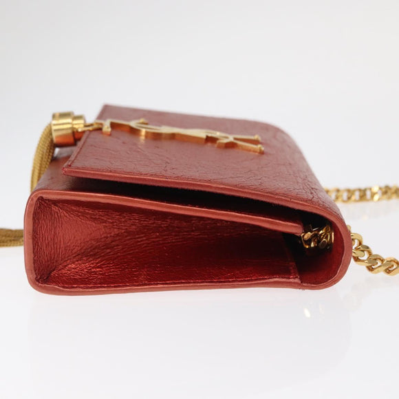 SAINT LAURENT Chain Kate Shoulder Bag Leather Red Gold Auth 156647M