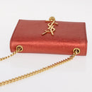 SAINT LAURENT Chain Kate Shoulder Bag Leather Red Gold Auth 156647M-7