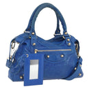 BALENCIAGA The Giant Town Hand Bag Leather 2way Blue Gold 285434 Auth 156649V-1