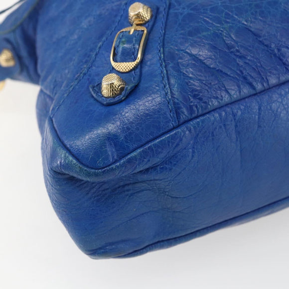 BALENCIAGA The Giant Town Hand Bag Leather 2way Blue Gold 285434 Auth 156649V