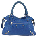 BALENCIAGA The Giant Town Hand Bag Leather 2way Blue Gold 285434 Auth 156649V-2
