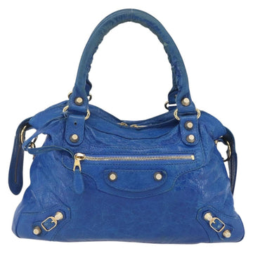 BALENCIAGA The Giant Town Hand Bag Leather 2way Blue Gold 285434 Auth 156649V - 0