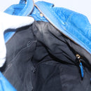 BALENCIAGA The Giant Town Hand Bag Leather 2way Blue Gold 285434 Auth 156649V-21