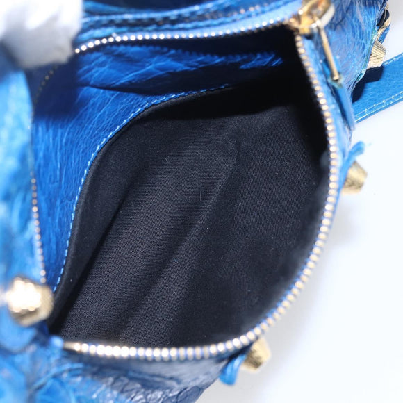 BALENCIAGA The Giant Town Hand Bag Leather 2way Blue Gold 285434 Auth 156649V