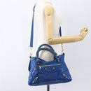 BALENCIAGA The Giant Town Hand Bag Leather 2way Blue Gold 285434 Auth 156649V-27