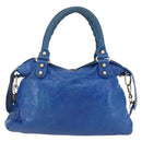 BALENCIAGA The Giant Town Hand Bag Leather 2way Blue Gold 285434 Auth 156649V-3