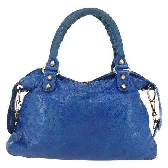 BALENCIAGA The Giant Town Hand Bag Leather 2way Blue Gold 285434 Auth 156649V