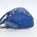 BALENCIAGA The Giant Town Hand Bag Leather 2way Blue Gold 285434 Auth 156649V-4