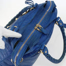 BALENCIAGA The Giant Town Hand Bag Leather 2way Blue Gold 285434 Auth 156649V-6