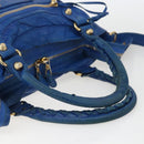 BALENCIAGA The Giant Town Hand Bag Leather 2way Blue Gold 285434 Auth 156649V-7