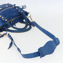 BALENCIAGA The Giant Town Hand Bag Leather 2way Blue Gold 285434 Auth 156649V-9
