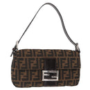 FENDI Zucca Canvas Mamma Baguette Shoulder Bag Black Brown Auth 156651SAM-1