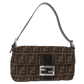 FENDI Zucca Canvas Mamma Baguette Shoulder Bag Black Brown Auth 156651SAM