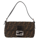 FENDI Zucca Canvas Mamma Baguette Shoulder Bag Black Brown Auth 156651SAM-13