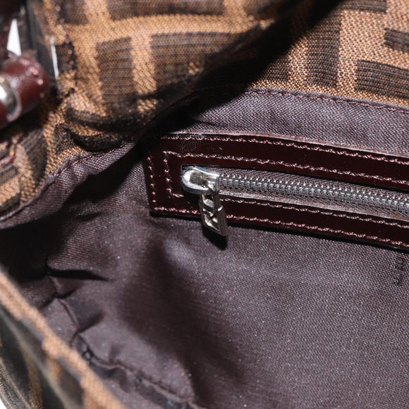 FENDI Zucca Canvas Mamma Baguette Shoulder Bag Black Brown Auth 156651SAM