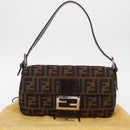 FENDI Zucca Canvas Mamma Baguette Shoulder Bag Black Brown Auth 156651SAM-12