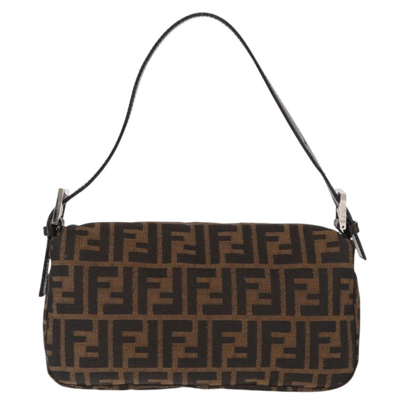 FENDI Zucca Canvas Mamma Baguette Shoulder Bag Black Brown Auth 156651SAM