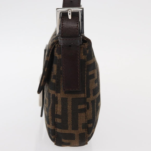 FENDI Zucca Canvas Mamma Baguette Shoulder Bag Black Brown Auth 156651SAM