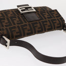 FENDI Zucca Canvas Mamma Baguette Shoulder Bag Black Brown Auth 156651SAM-6