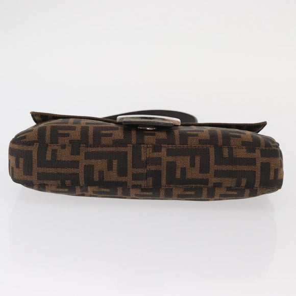 FENDI Zucca Canvas Mamma Baguette Shoulder Bag Black Brown Auth 156651SAM