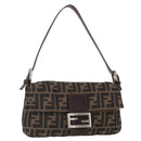 FENDI Zucca Canvas Mamma Baguette Shoulder Bag Black Brown Auth 156652M-1