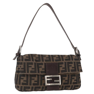 FENDI Zucca Canvas Mamma Baguette Shoulder Bag Black Brown Auth 156652M